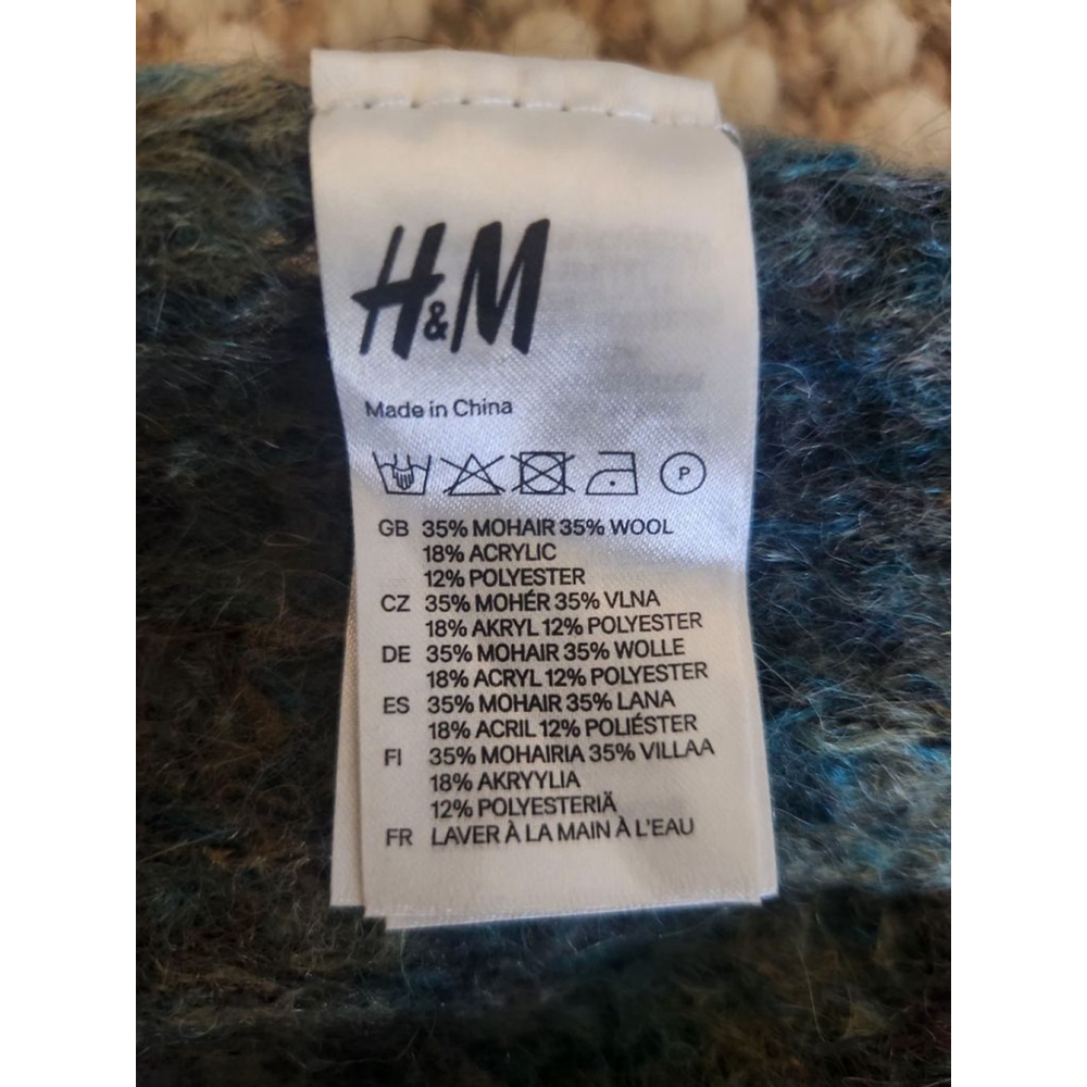 Women's H&M One Size Teal Brown Striped Mohair Blend Long Wide Knitted Scarf - Picture 5 of 5